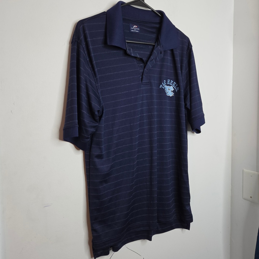 Pro Player North Carolina Tar Heels Polo Shirt Mens Medium Navy Blue Striped